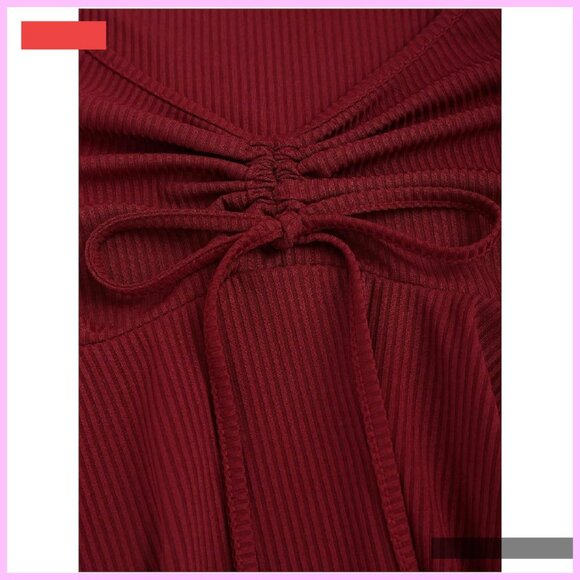 Women's Long Sleeve Peplum Top Sweetheart Neckline Tie Front Babydoll - Picture 3 of 4